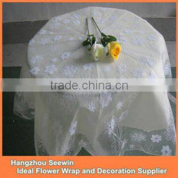 Spring Flower Pattern Flock Organza Round Table Cloth