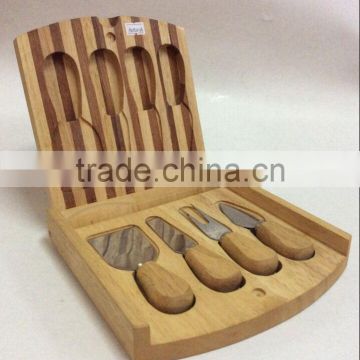 Rubber wood cheese box with cheese knives ,wooden cheese box,bamboo cheese box with knives set