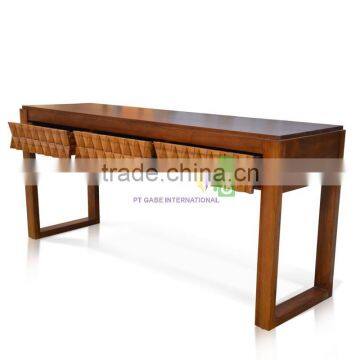 Furniture Console Table Art Deco Style Teak Wood With Diamond Patron Front Side photo-2