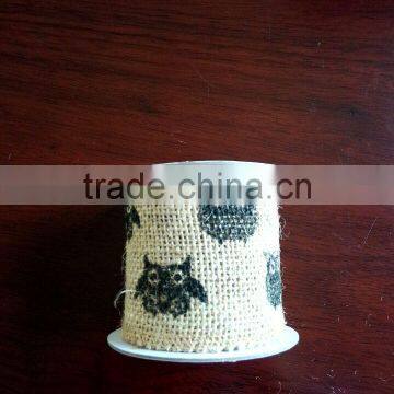 printed burlap ribbon 3''*3y natural color with spool 100% jute