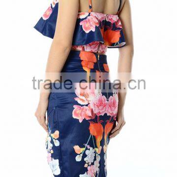 Floral Print Ruffle 2 Pieces Set Fashion Boutique Dress Casual Women Dresses Summer photo-5