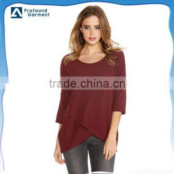 2016 New Spring Cross-Folding Loose Type Women Plain tshirt