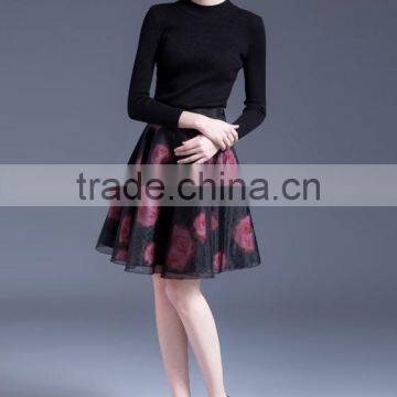 summer high wasit sexy girls cute black rose print bubble short skirt