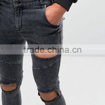 Slim Fit Straight Cut Knee Ripped Acid Wash Jeans Trousers for Men photo-3