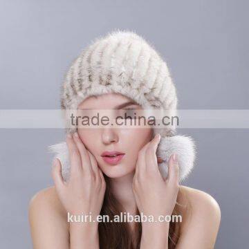 2015 Winter Natural Mink Fur Caps Genuine Mink Fur Knitted Hat Fashion Women Headwear photo-4