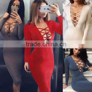 Autumn Fashion Womens Bodycon Pencil Dress Ladies Bandage Night Dress photo-2