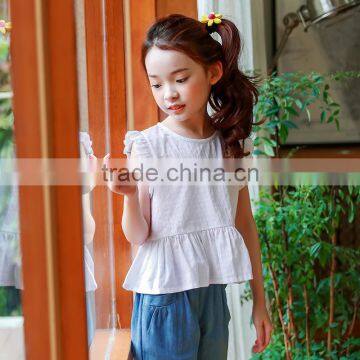 S17608A High Quality Plain T Shirt Girls Sleeveless T Shirt photo-2