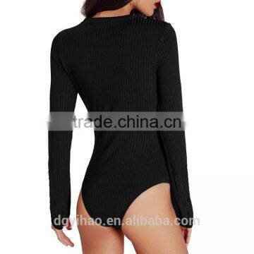 Basic Round Neck Ribbed Body Suits Women Black Long Sleeve Bodysuit Custom 2016 Latest Designs Ladies Black Knitted Sweater photo-2