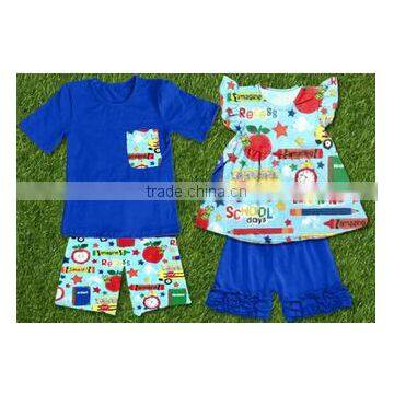 2016 Summer back to school outfit girls/boys cute clothes stars pencil design kids clothing set baby kids clothing