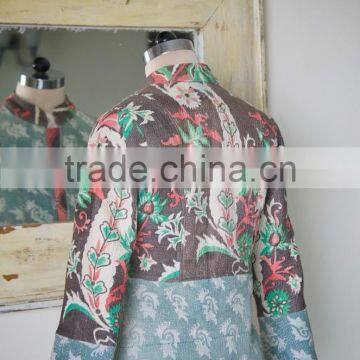 Vintage Kantha Jacket in Dirty Green & Brown ~ Small photo-5