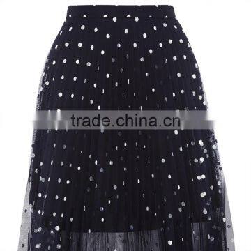 2017 OEM Spring Knee Length Navy Blue Foil Spotted Sequin Skirt photo-5