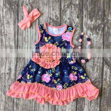 Baby Girls Clothes Kids Wear Summer Coral Yellow Floral Princess Ruffles Dress Cotton Match Accessories Boutique Sleeveless photo-3