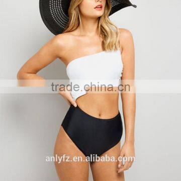 Sexy Women's One Shoulder Swimwear Asymmetrical Detail One Piece Swimsuit
