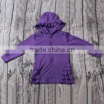 Lovely Girls Cotton purple cardigan with hood and ruffles t-shirt with wholesale price