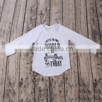 Fashion Baby Girls Boutique Clothing white vinyl print words designs raglan T-shirts latest shirt designs for baby in china