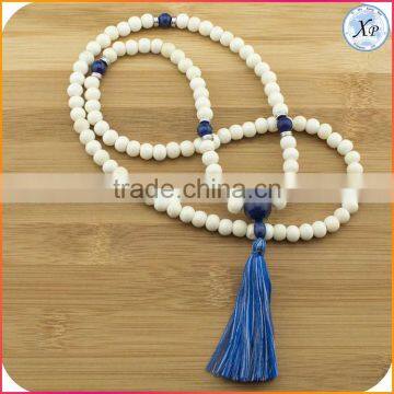 XP-PN-1473 Yiwu wholesale gemstone wood mala beads necklace wooden beads tassel necklace