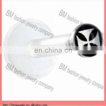 Fashion cool cross logo plastic white lip ring body piercing jewelry