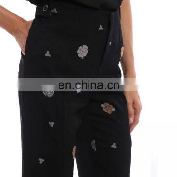 OEM 100%Polyester Floral Embroidered Candy Flared Trousers photo-5