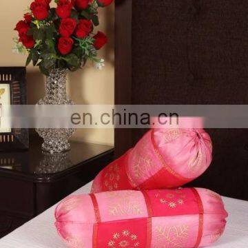 Pink Color GOld Work Jaipuri Bolster Cover