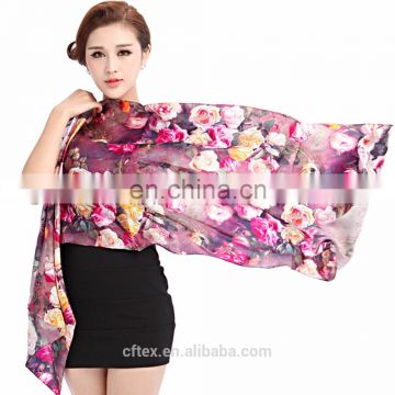 chinese large flowers women and girls silk scraf