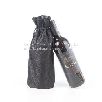 Wholesales Burlap Eco Wine Packaging Bag Jute Gift Pouch Black Hessian Hemp Drawstring Bag