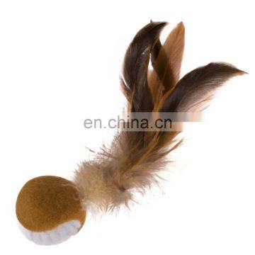 brown ball shape cheap cat chew scratcher toy with feather