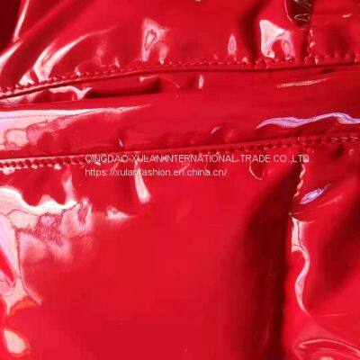 Ladies' Shiny Faux Eco Leather Down Cotton Padded Vest photo-5