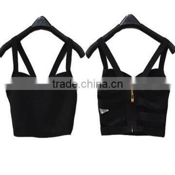 2014 New Free Elastic Knitted Bandage Tops J593 Ladies Fashion Crop Top Black photo-2