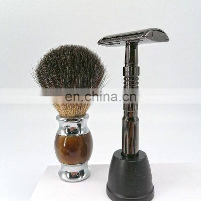 Double Edge Blade Safety Metal Shaving Razor and Brush Stand for Men With Paper Box Packaging photo-3