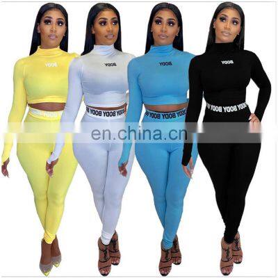 2020 Hot sale fashion, print yoga set slim long sleeve crop top high waist leggings two piece set women/