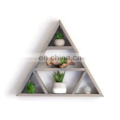 Minimalist design wooden triangle wall shelf crystal display shelves home decor