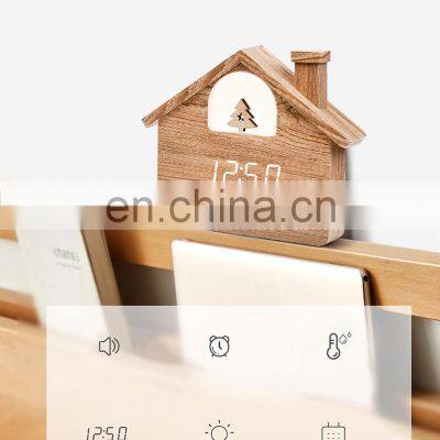 House Styling LED Light Christmas Home Decorate Temperature Humidity Display LED Alarm Clock WIth Voice Control photo-4
