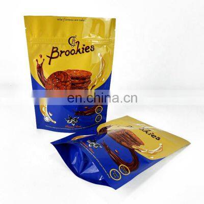 custom dry snack food packaging zipper aluminum foil stand up chocolate biscuit packing bag