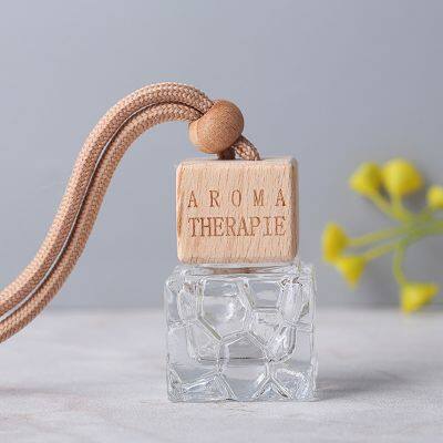 Wholesale 10ml Water Cube Shape Empty Refillable Glass Car Hanging Perfume Bottle photo-3