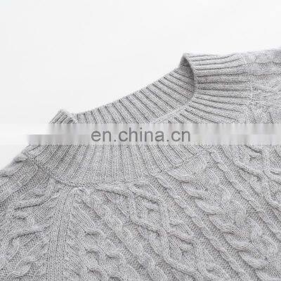 Women's 100% Cashmere Crew Neck Long Sleeved Chunky Cable Knit Casual Pullover Sweater Winter Season