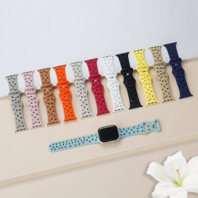 Leyi Dog Paw Hollow Solid Color Silicone Strap Engraved Watch Strap for IWatch Ultra Band 49mm 44 45mm Series 7 /1/2/3/4/5/6/SE