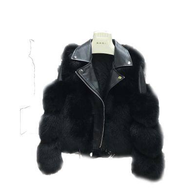 Nueva chaqueta de piel entera de piel de zorro, estilo de moto femenino corto y chaqueta de piel adelgazante del mismo estilo que las celebridades de Internet photo-5