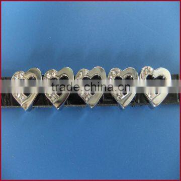 10mm Wearing Parts Half Rhinestones Slide Heart Charm Wholesale