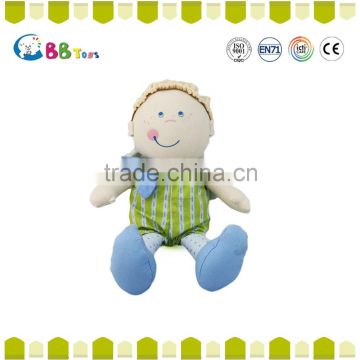 2015 New high quanlity toy a little boy wearing green clothes plush soft dolls toys for baby