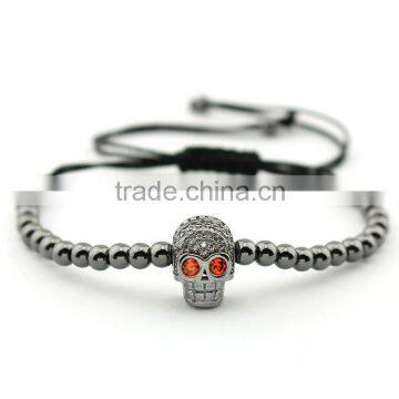 BRZ1280 Wholesale tiny 4mm black ball bead cubic zircon cz micro pave skull macrame bracelet