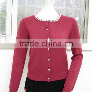 Beaded long sleeve knitted lady sweater cardigan