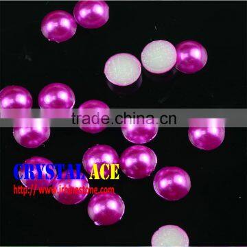 wholesale iron on pearls, fuchsia color half round acrylic hot fix flatback pearls, Imitation ABS Pearls for decoration