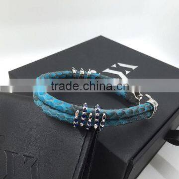 Hot sale Christams 925 Silver Luxury genuine python man leather bracelet