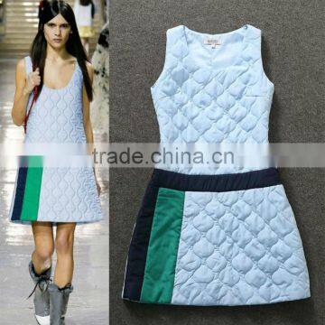 Best selling 2014 new fashion runway sleeveless autumn cotton fancy patchwork dresses for young women wholesale N29021