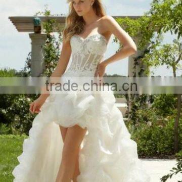 Ivory Organza Sheer Bodice Sexy Front Short and Long Back Wedding