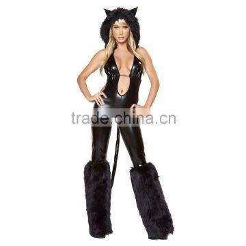 Halloween Cosplay Game Clothes Sexy Adult Black Animal Cat Faux Fur Costumes