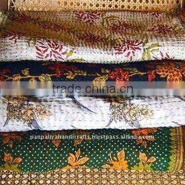 Indian Vintage kantha quilts,Handmade Kantha quilts vintage sari's running stitch Fabric patchwork and decorative quilt