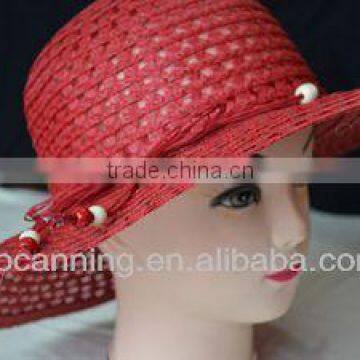 red ladies summer hat/crochet straw hat/big brim sun hat wholesale