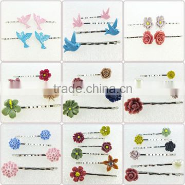 girl hair accessory custom flower animal shape metal bobby hair pin for girls