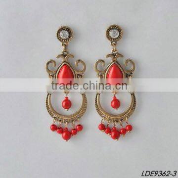 Red turquoise with crystal gold earrings blue rurquoise earrings